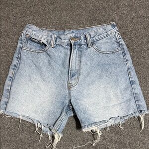 Casual Blue Frayed Hem Jean Shorts